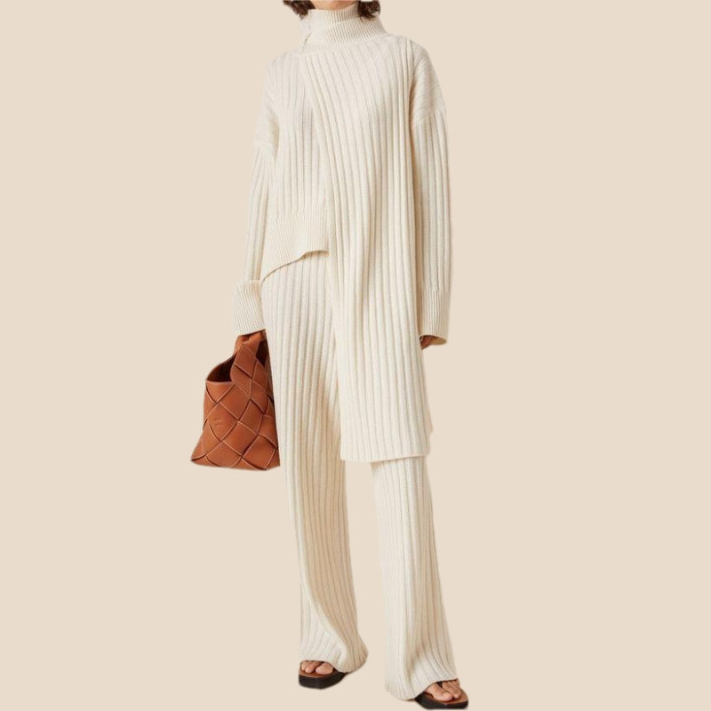 Damen-Loungehose-Set mit Rollkragen-Strickpullover