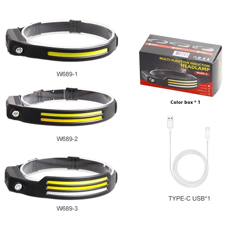 LED Headlamp With Motion Sensor USB Rechargeable Outdoor 3