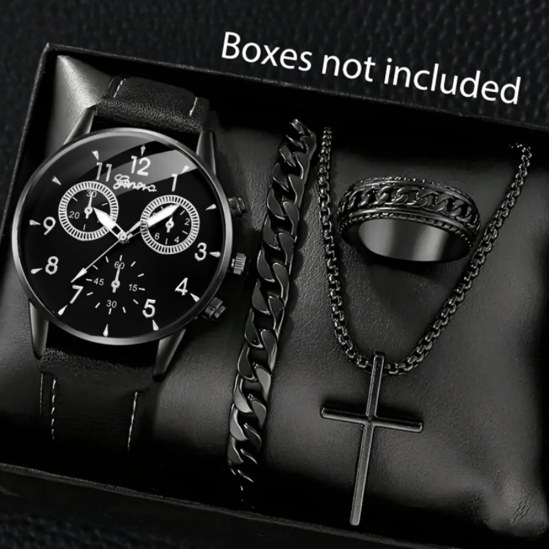Herren Quarzuhr-Set mit Lederarmband und Armband 4