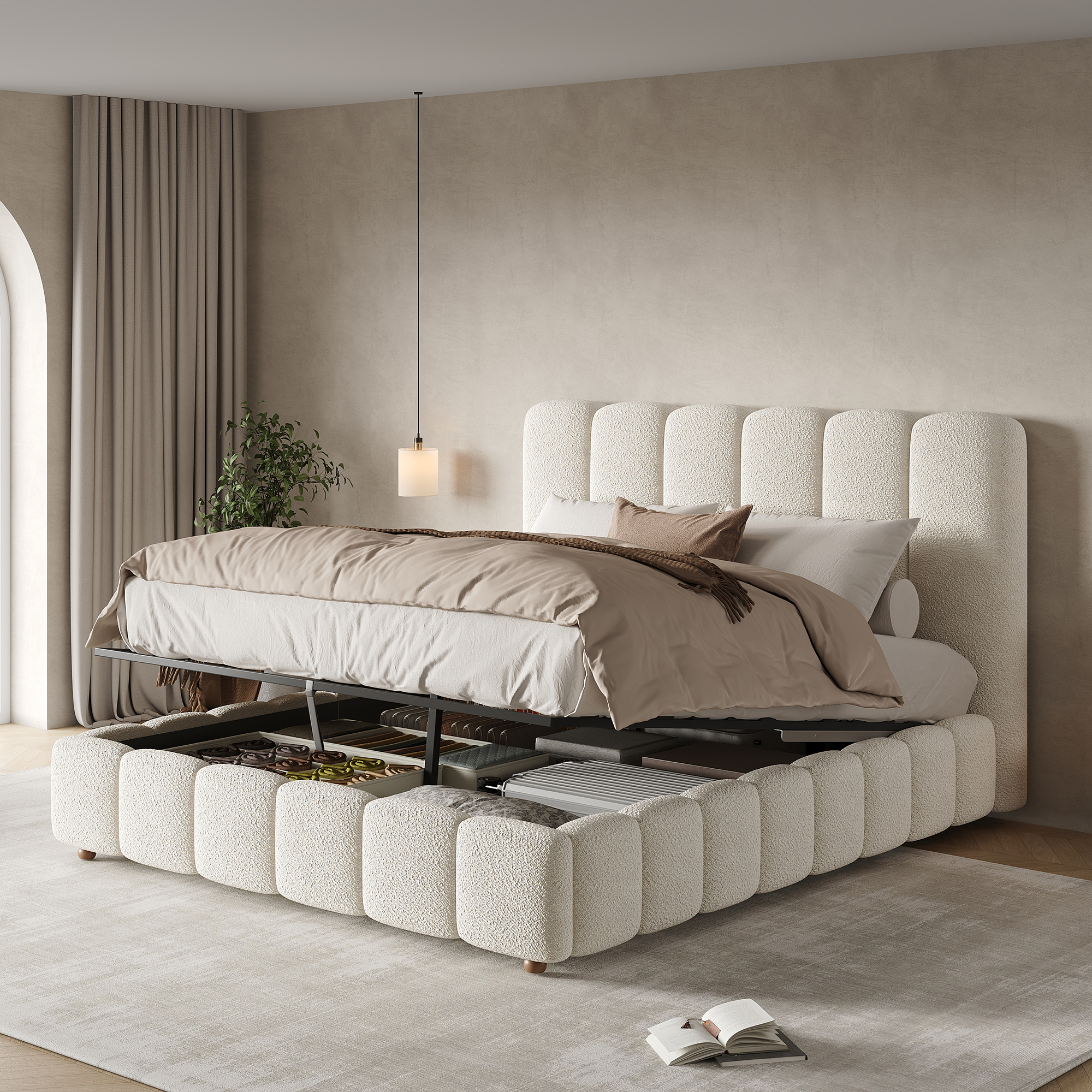 Upholstered Bed Double 4ft6-135x190cm Hydraulic Functional With Slatted