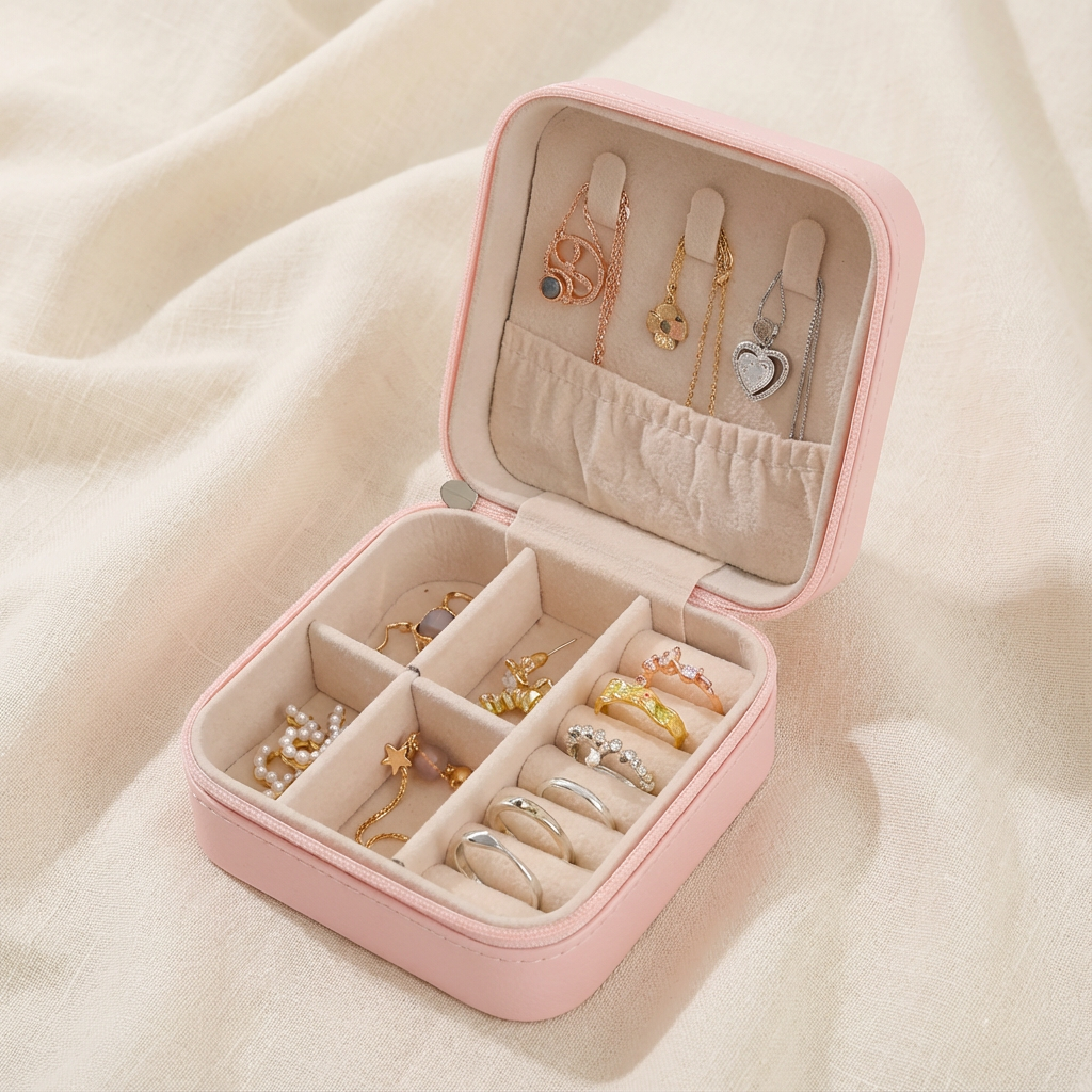 Small Leather Travel Jewelry Organizer Case 4