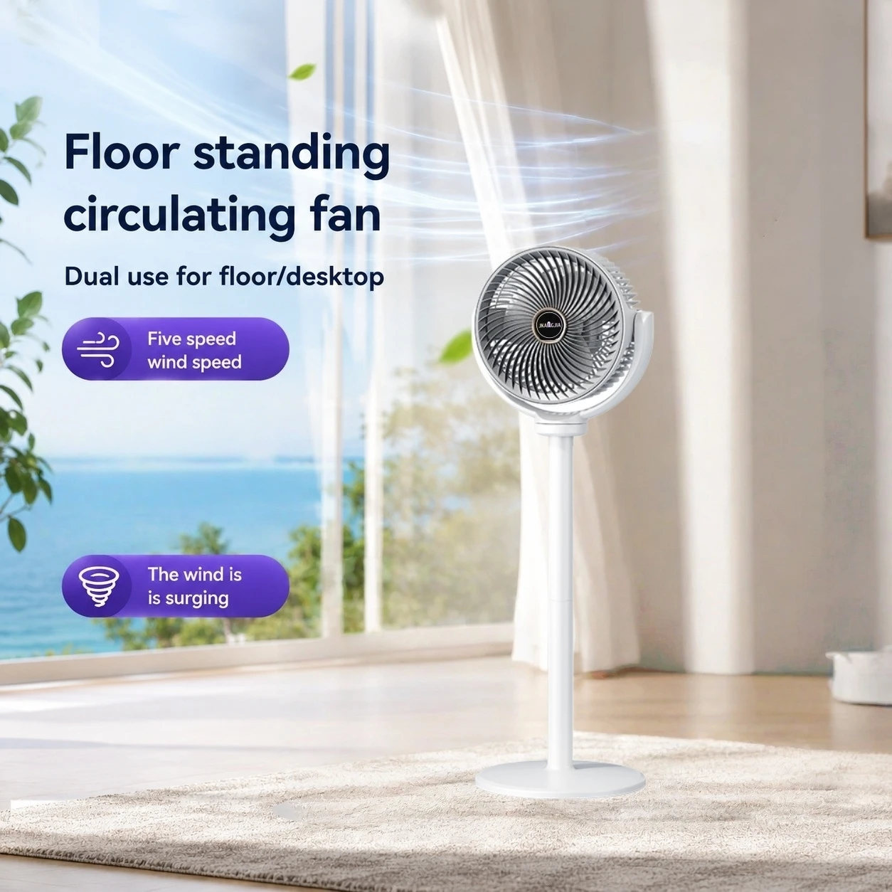 3-in-1 Moderner Luftzirkulationsventilator 5 Geschwindigkeiten 4 Höhen Leiser 2