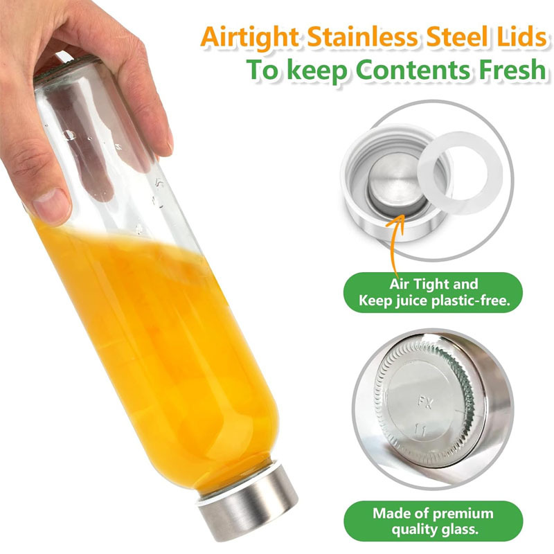 Print 500ml Reusable Clear Glass Water Bottle Stainless 3