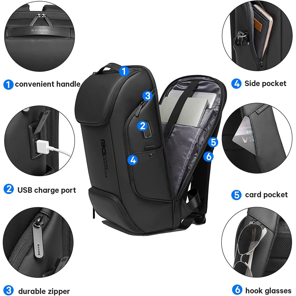 BANGE Business-Smart-Rucksäcke mit USB-Aufladung Passend für 15 6-Zoll-Laptops 3