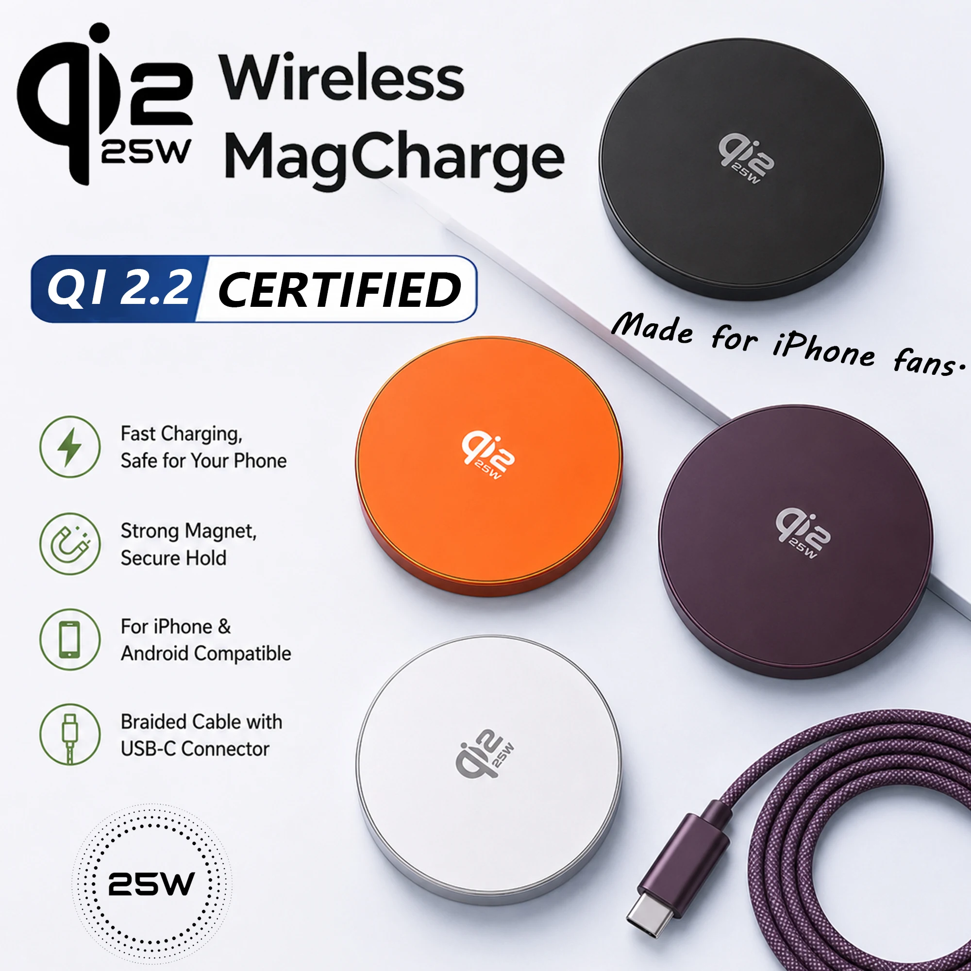 Qi2.2 Kabellose Ladegeräte 25W Magnetisches Induktions-Schnellladen für Macsafe