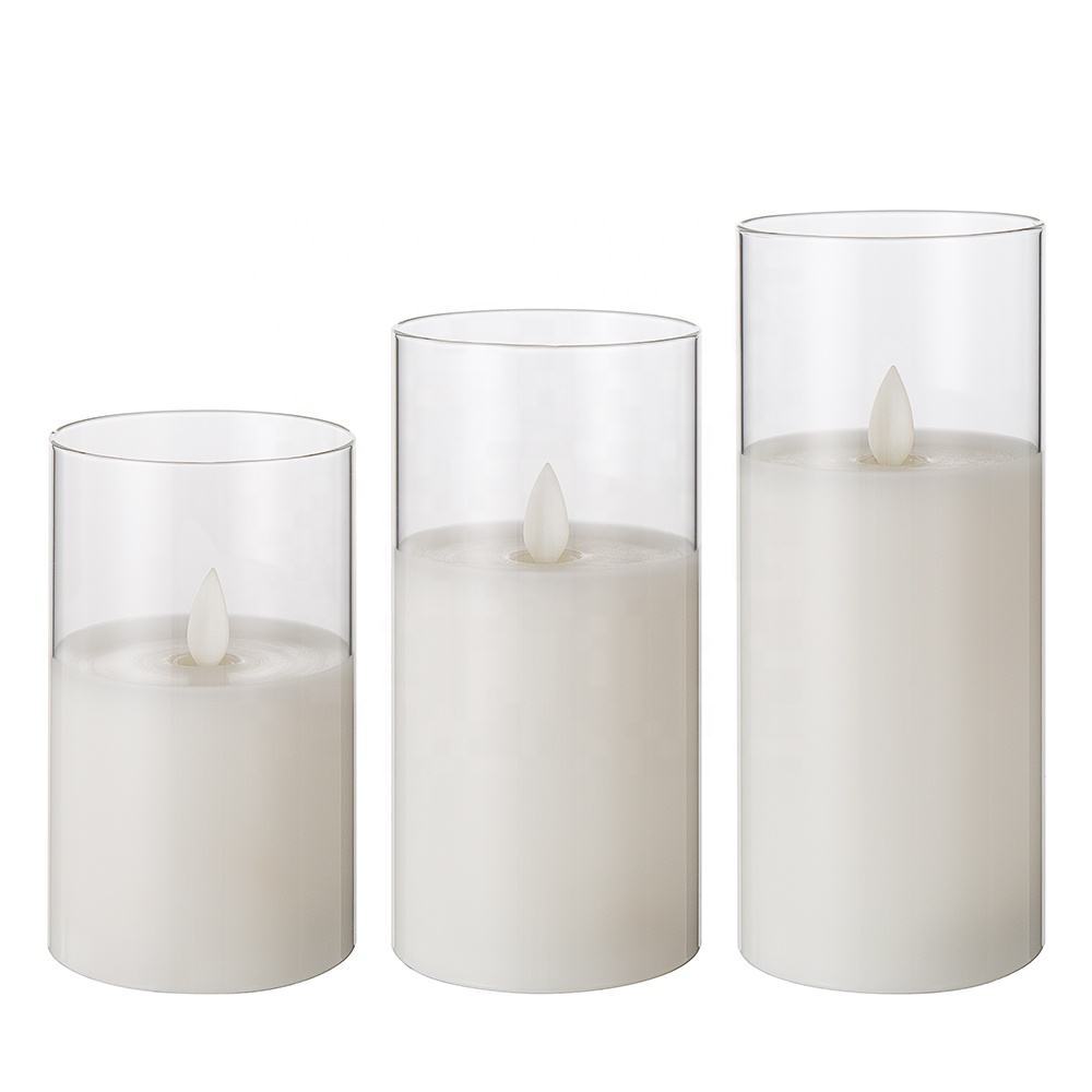 3er Set Klarglas LED Säulenkerzen mit Fernbedienung 4