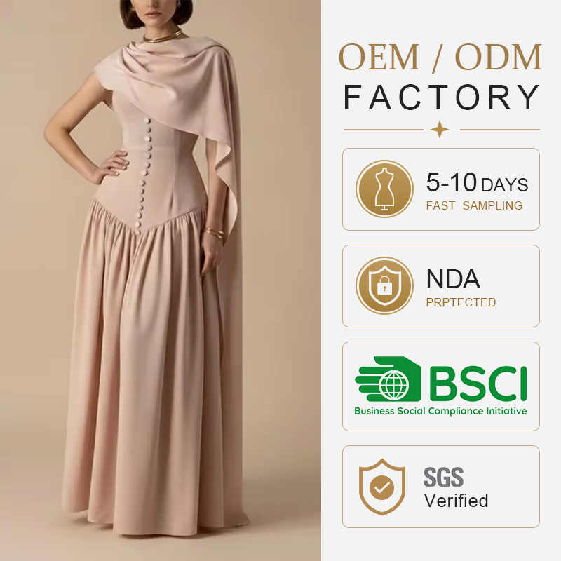 Single-Breasted Pleated Maxi Evening Dress
