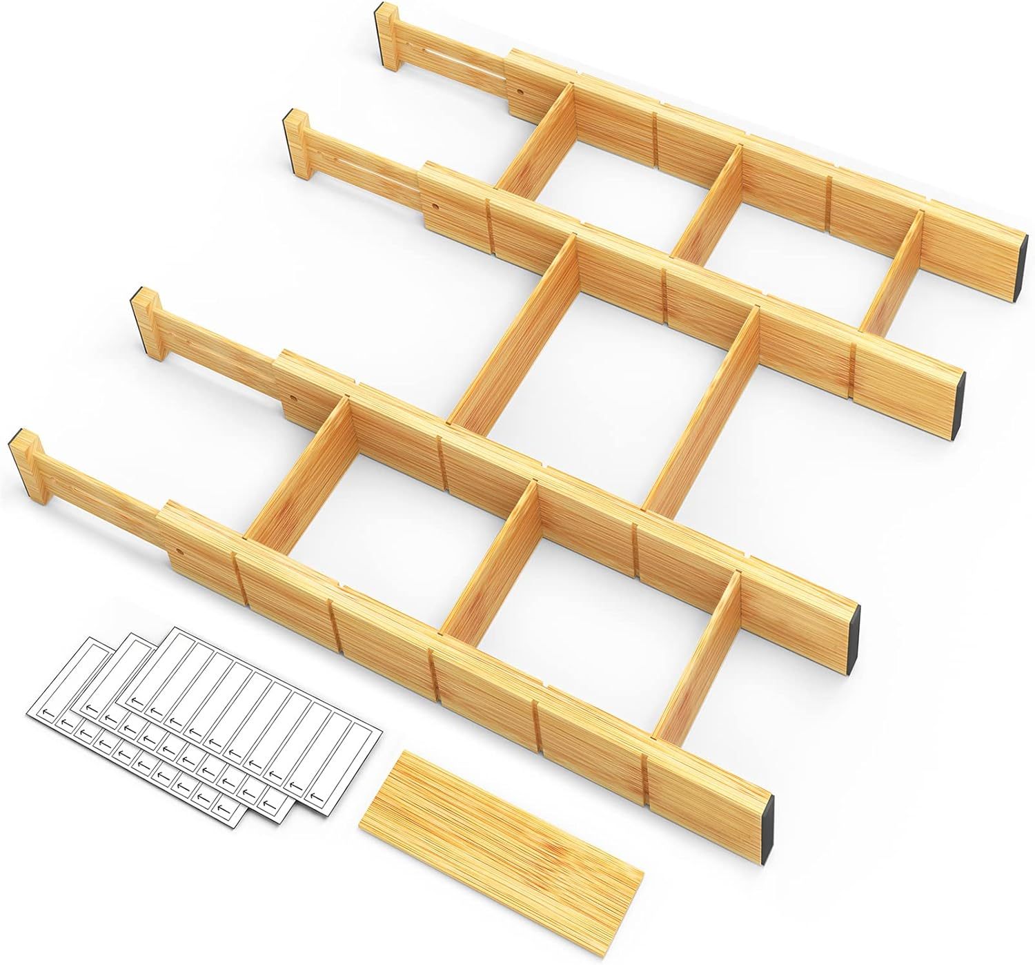 Bamboo Expandable Drawer Dividers With Inserts and Labels