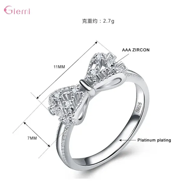 925 Silver Bow Knot Zirconia Rings 2