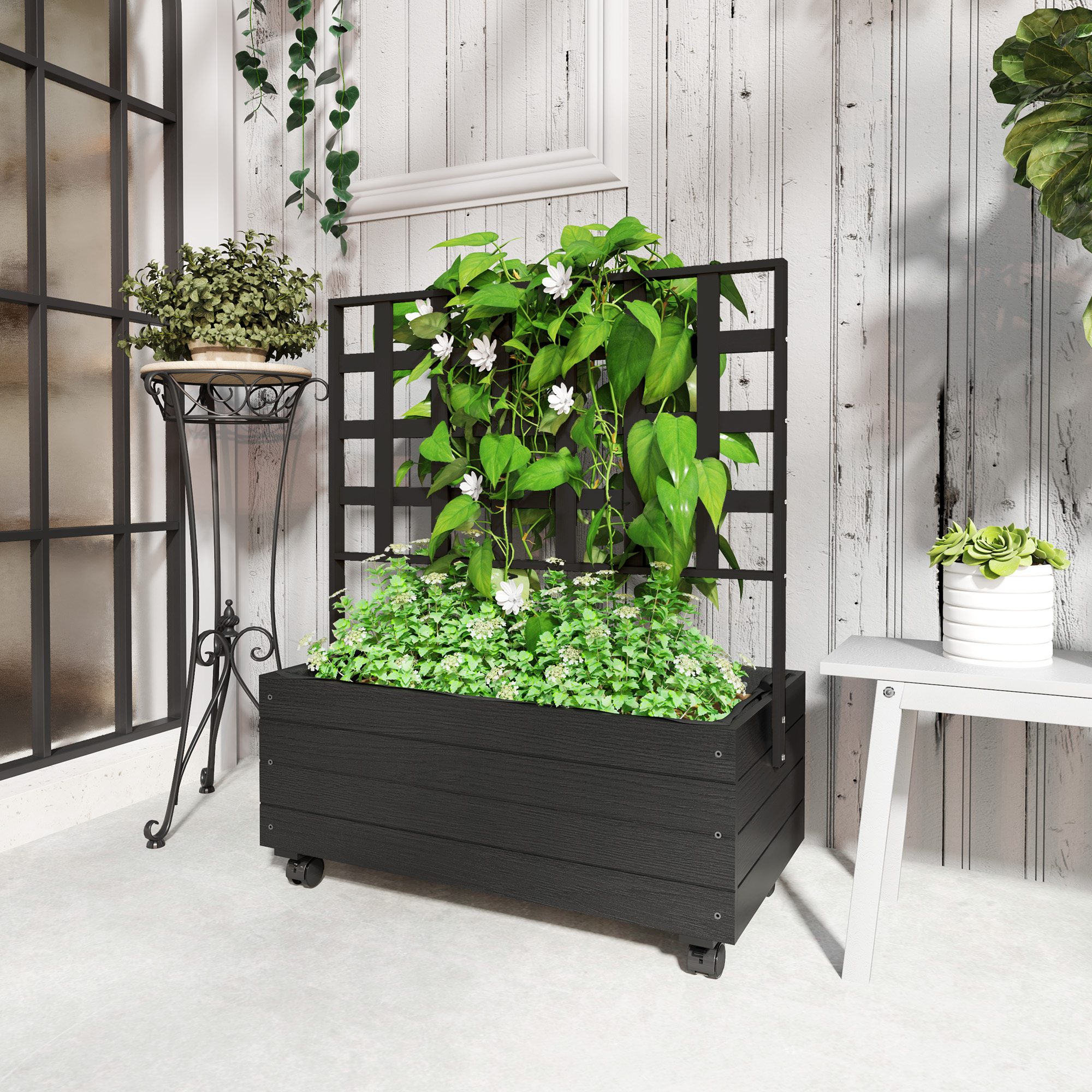 Wooden Raised Garden Bed with Trellis 2
