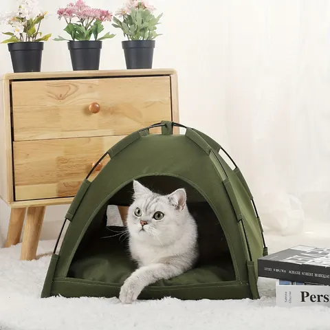 Foldable Cat Tent Bed with Pad