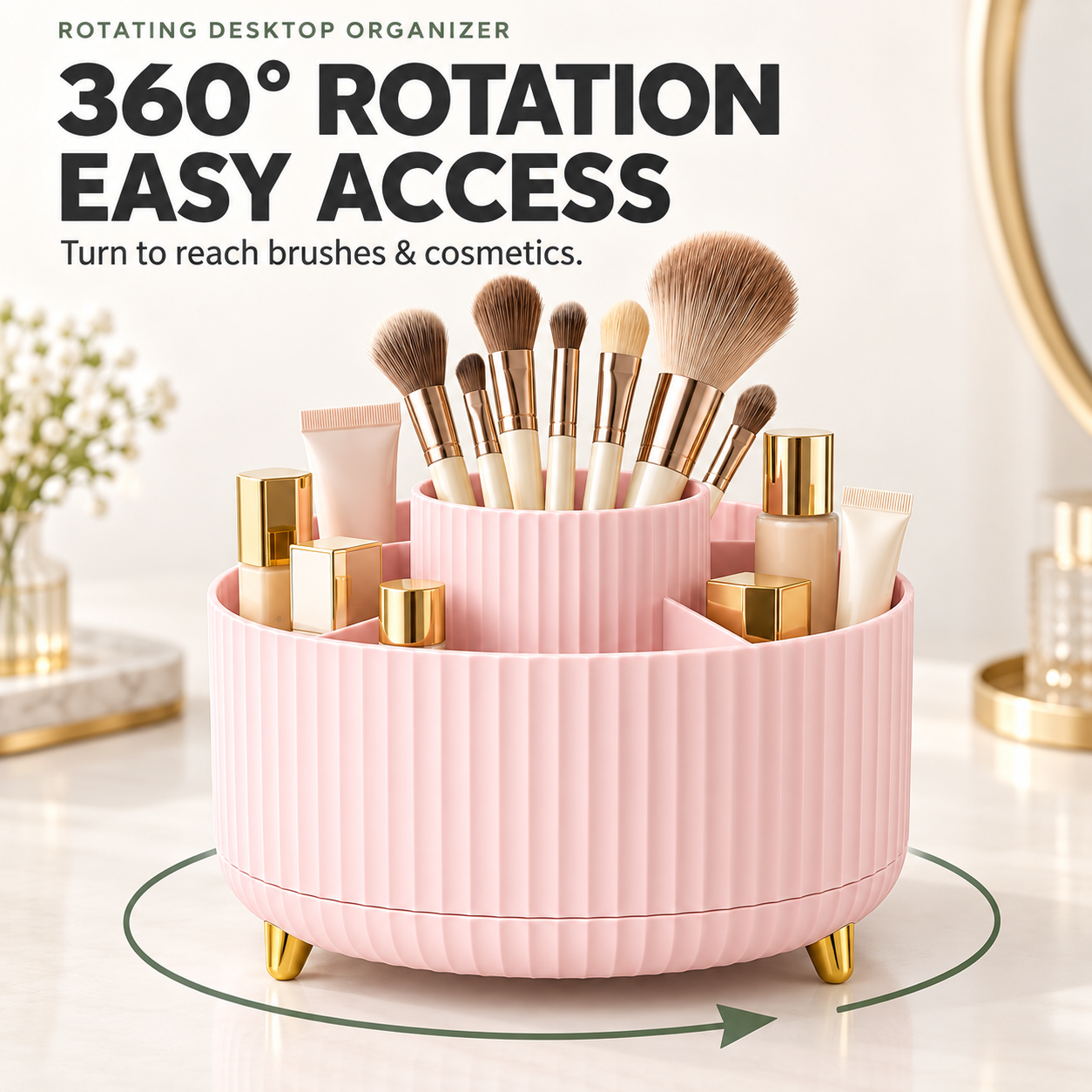 360° Rotating Makeup Brush Organizer 5-Compartment Desktop Cosmetic 3