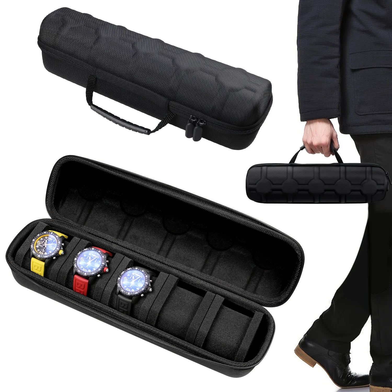 1 Stück Uhrenbox mit 5 Fächern Hartschalen-Reiseorganizer Kissen-Einsatz 3