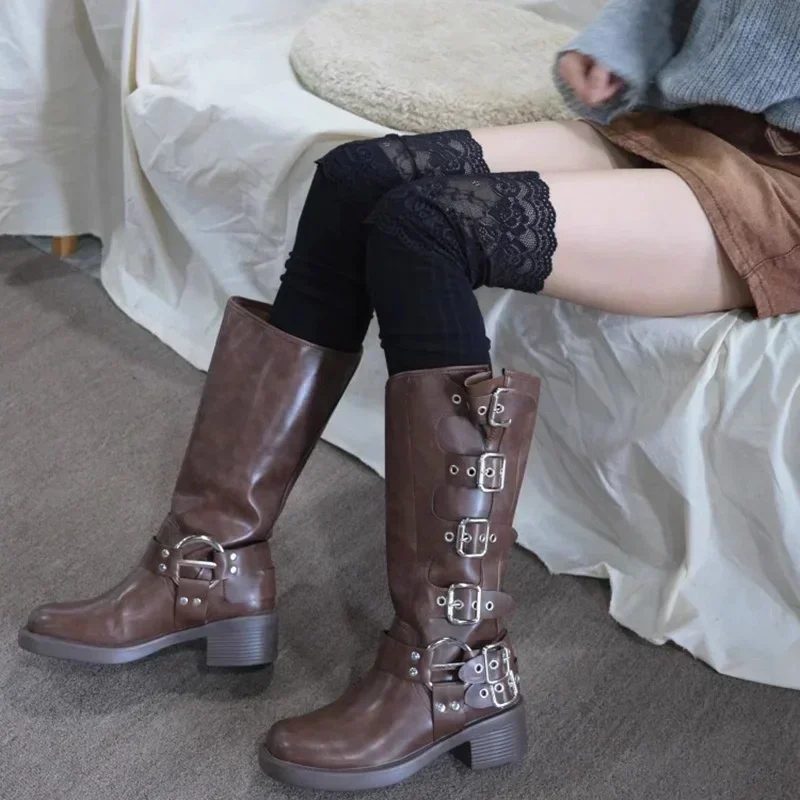 Stiefelsocken Herbst Winter Einfarbig Oberschenkelhohe Spitze Niedliche Lolita 2