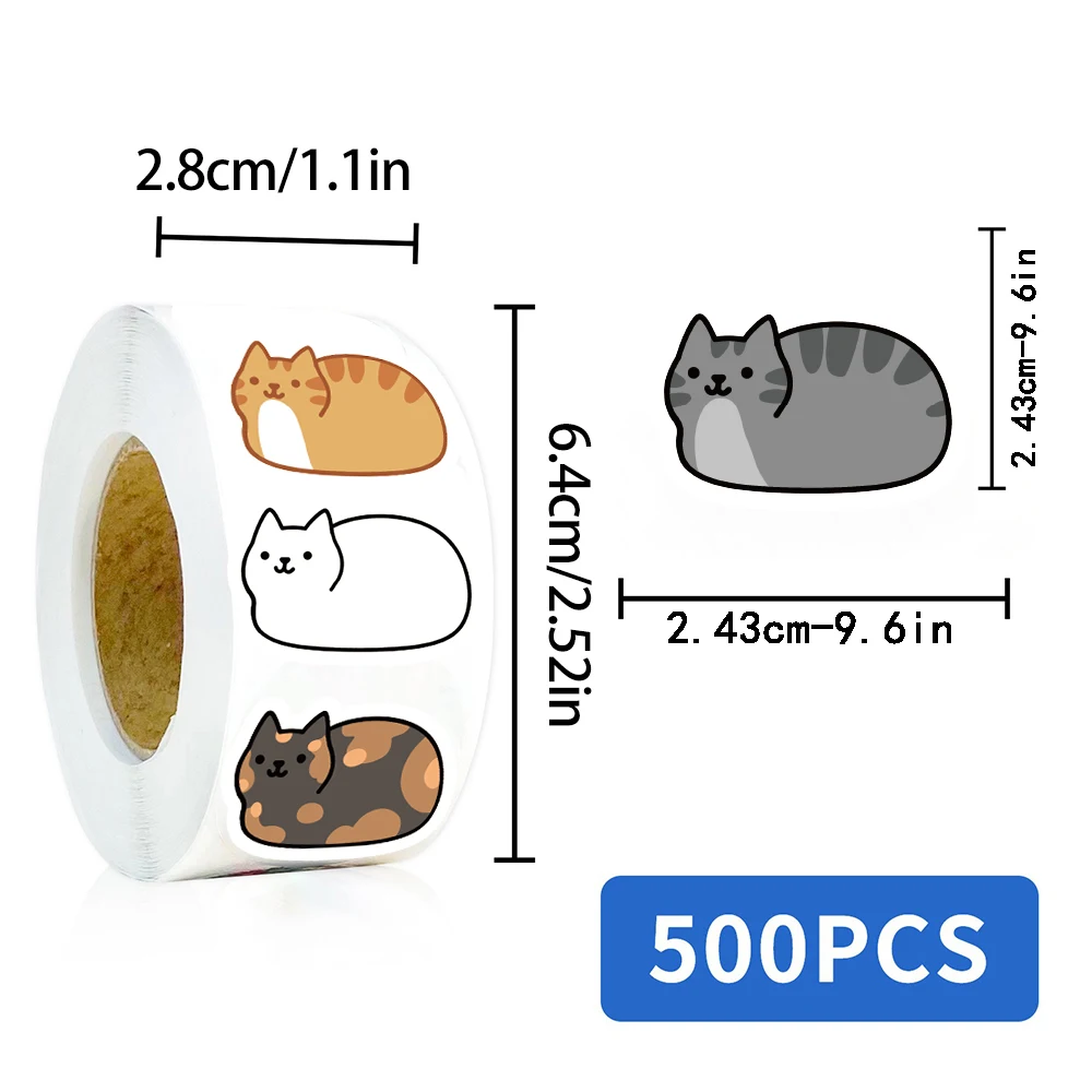 Kawaii-Katzen-Aufkleber-Rolle, 500 Stück