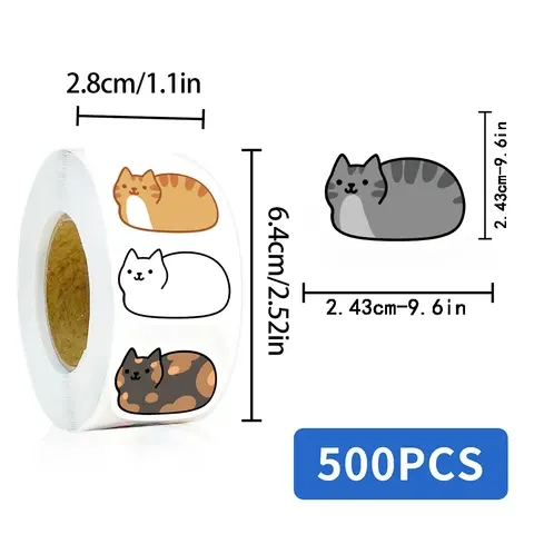 Kawaii-Katzen-Aufkleber-Rolle, 500 Stück