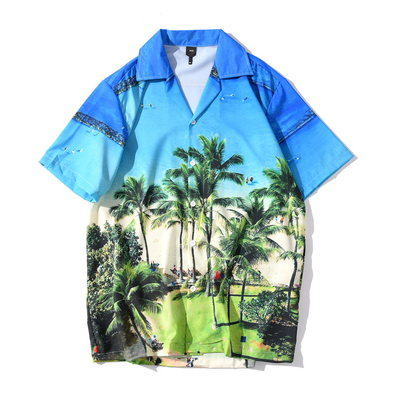 Men's Short-Sleeve Beach Print Shirt 2