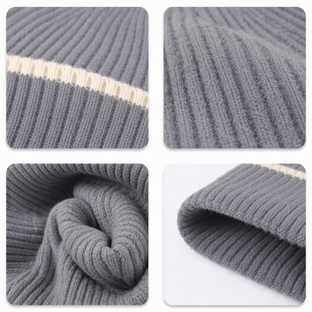 Ribbed Merino Beanie with Letter Embroidery 2