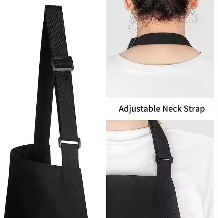 Black Unisex Chef Apron With Pockets 4