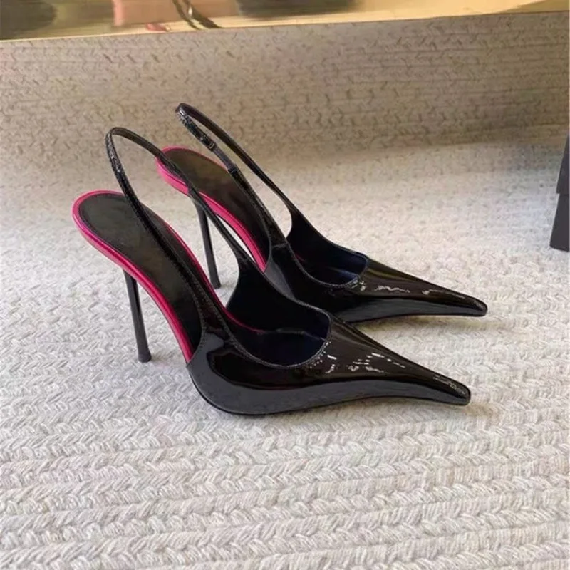 Mode Rutschfeste Verschleißfeste High Heels Damen Spitze Zehen-Slip-On-Sandalen