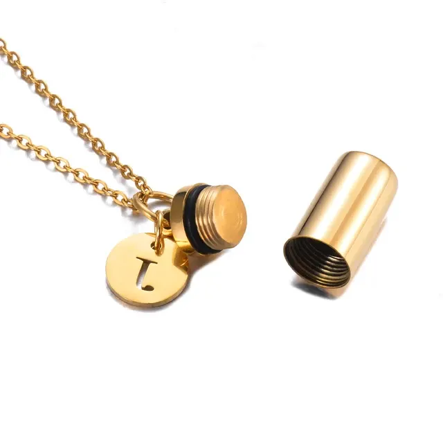 Unisex Cylinder Cremation Urn Necklace with Initial Charm 2