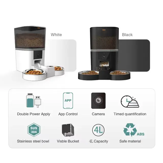 4L Doppel-Futterautomat mit Kamera-App Automatischer Futterautomat für Katzen 4