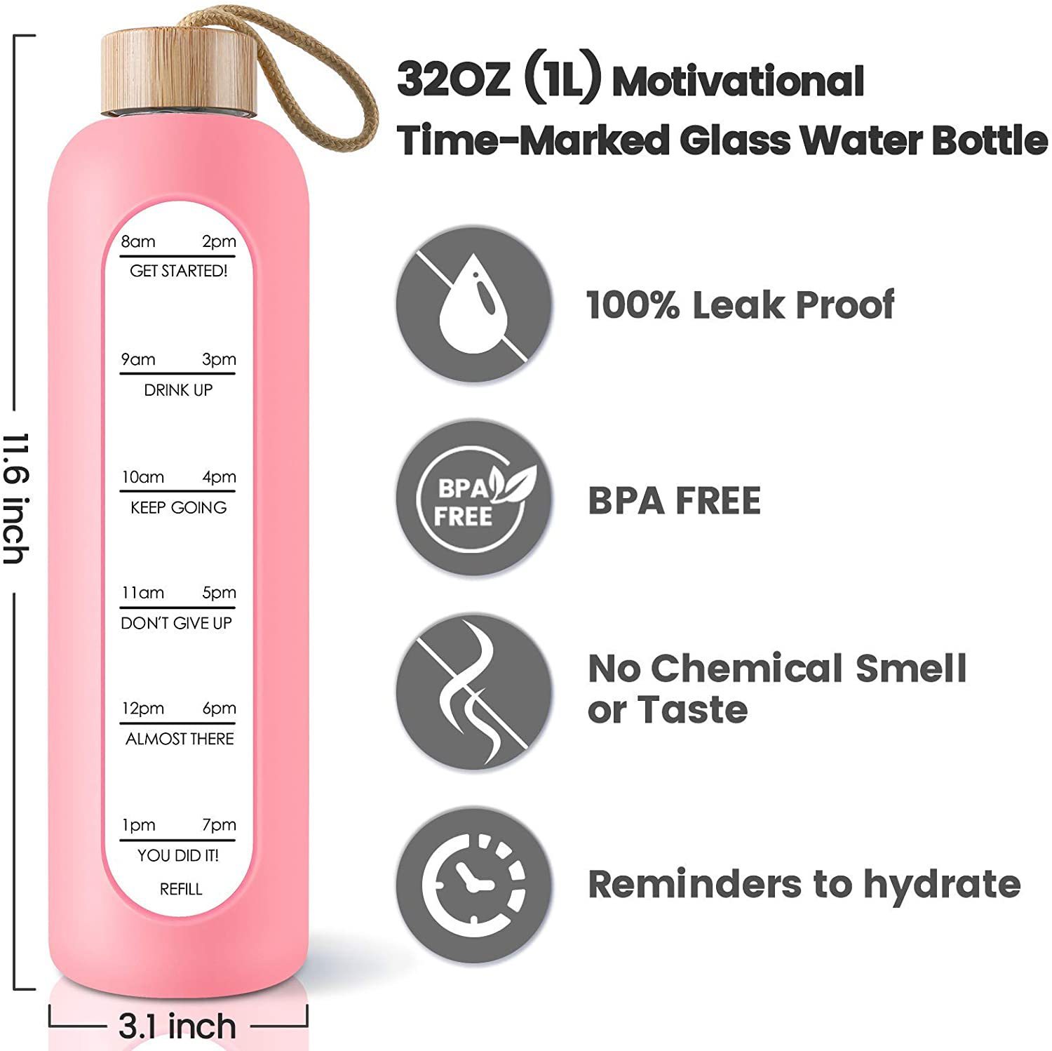 BPA-Free Glass Water Bottle 1L with Silicone Sleeve 3