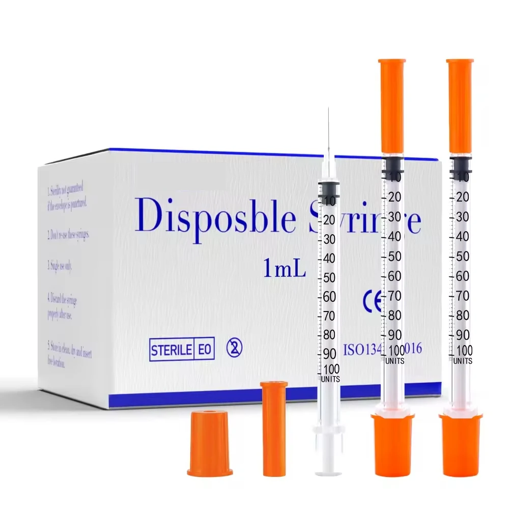 Orange Insulin Syringes 1 ml, 100 Pack