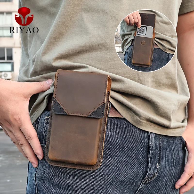Riyao Verrückte Pferd Leder Gürtel Tasche für Männer