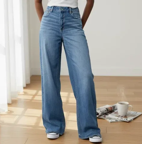 Women's Summer Ultra-High Waist Stretch Jeans Blue Loose
