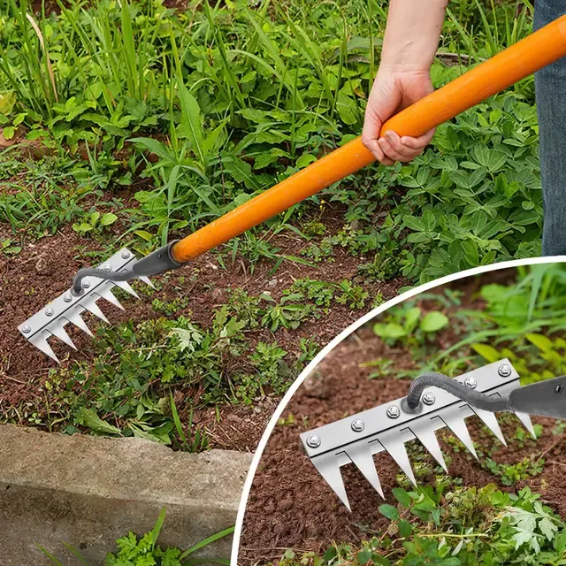Multifunctional Metal Garden Rake with Tines 2