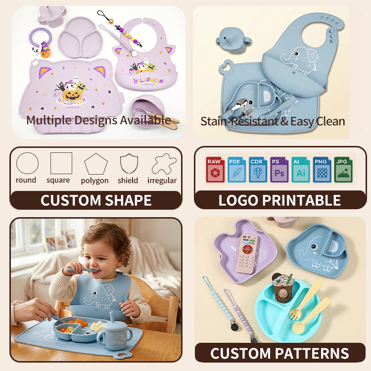 Bear Face Silicone Baby Suction Plate Set 4