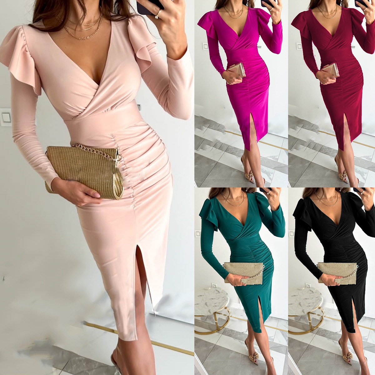 Round Neck Sleeveless Split Solid Color Dress 2