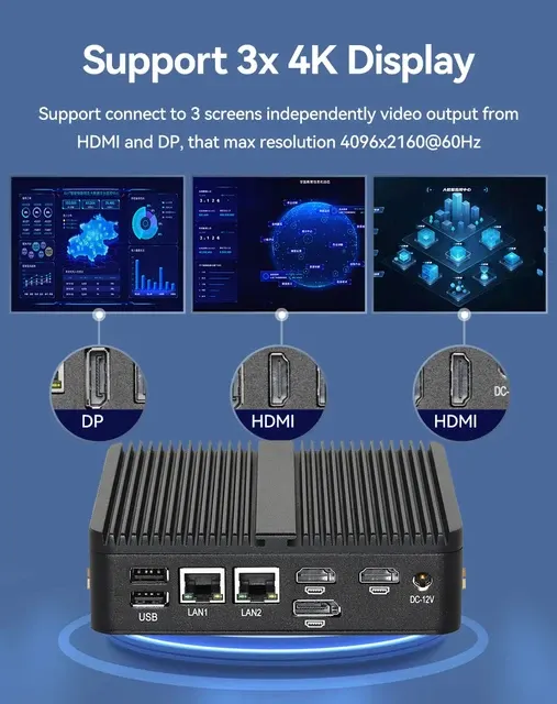 Intel N150 Lüfterloser IoT Mini-Industrie-PC 2x Serielle Ports 4