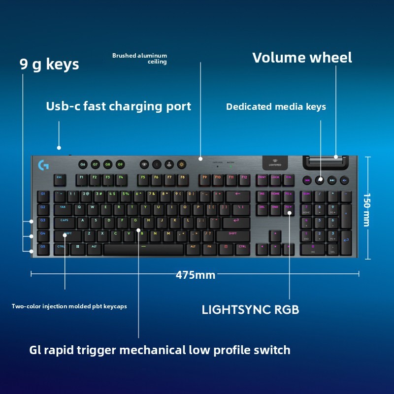 Logitech G915X Aluminum PBT Wireless Programmable Full Size 3