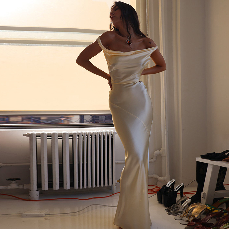 Sleeveless Satin Maxi Dress Spaghetti Straps