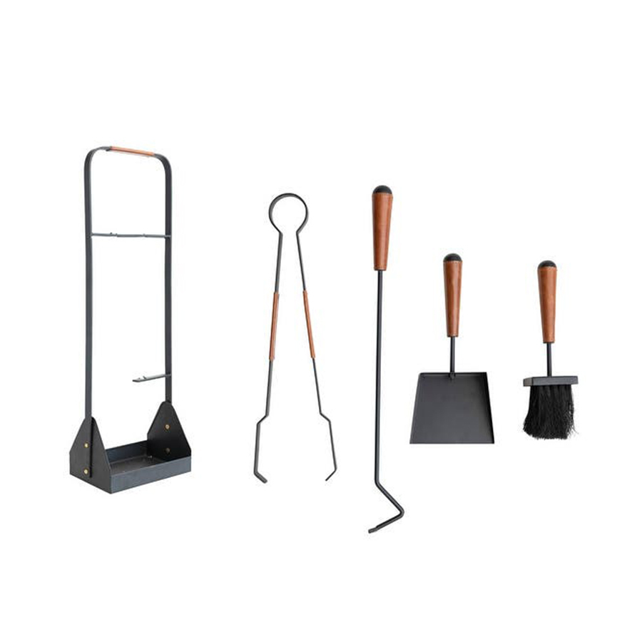 5-Piece Black Wrought Iron Fireplace Tool Set 4