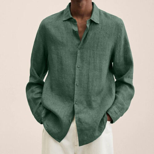 Men's White Cotton Linen Shirt 3