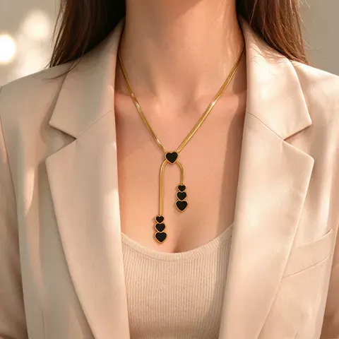 Minimalist Stainless Steel Black Heart Necklace