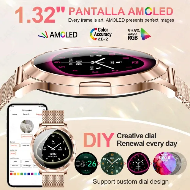 LIGE Neue Smartwatch für Damen AMOLED-HD-Bildschirm IP68 Wasserdicht 3