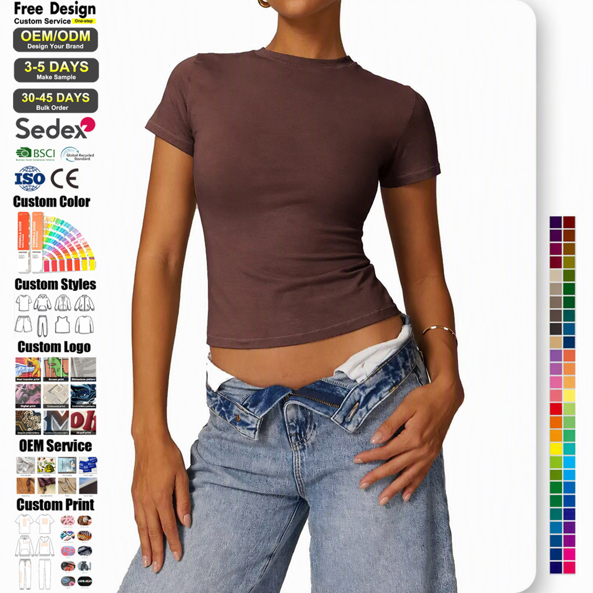 Rhinestone Cotton Stretch Crop Tee