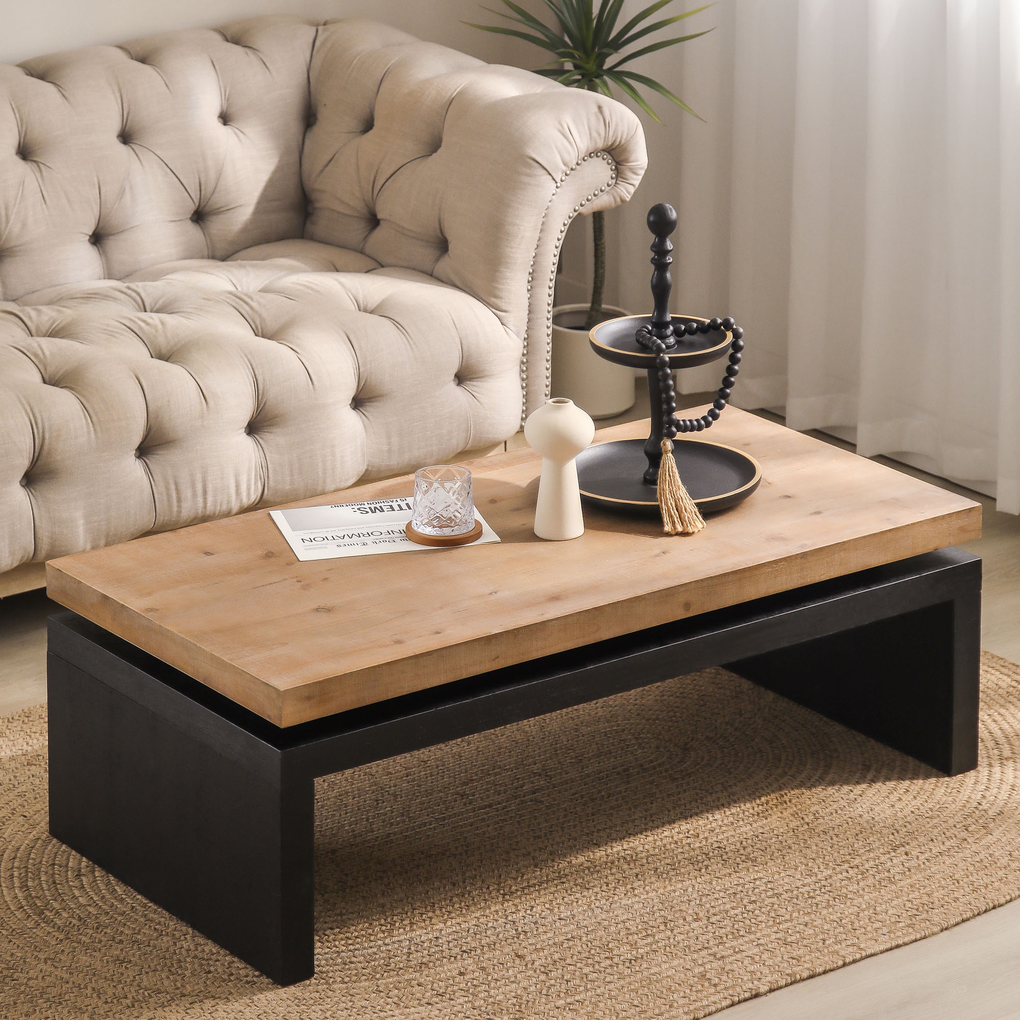 Two-Tone Floating Top Wood Coffee Table