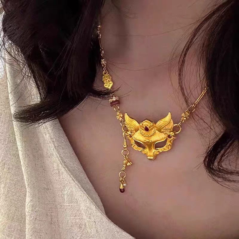 1pc 999 Sterling Silver Fox Mask Adjustable Chain 3