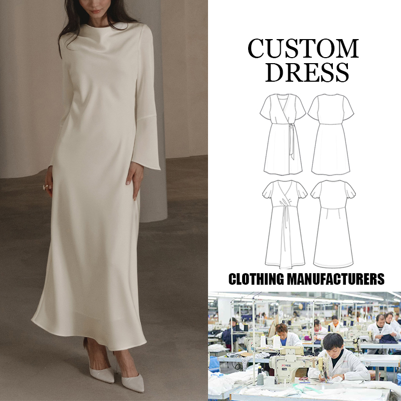 Elegant Satin Maxi Dress Flared Cuffs