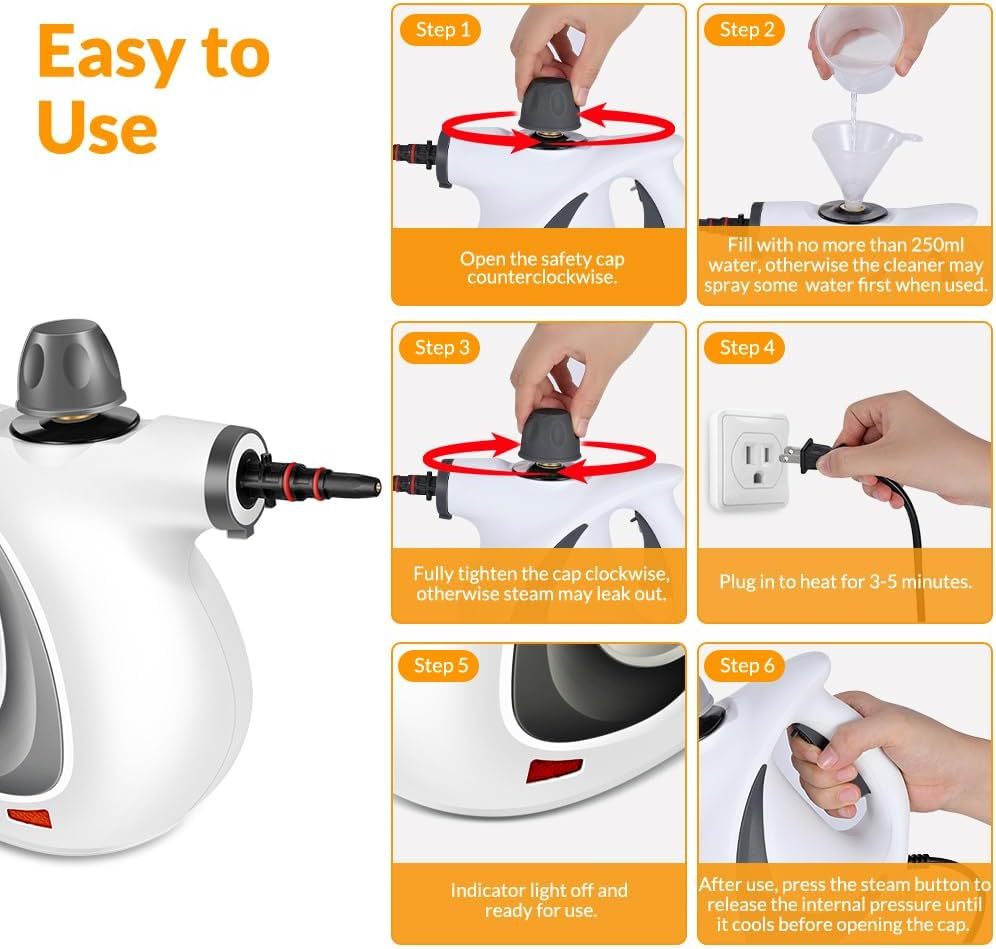 Pressurized Handheld Multi-Surface Natural Steam Cleaner 12-Piece Accessories 4