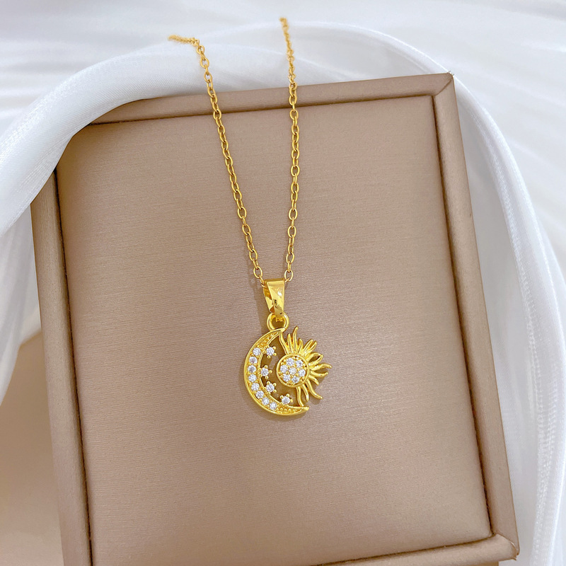 Moon Sun Pendant Necklace Gold-Plated Steel 3