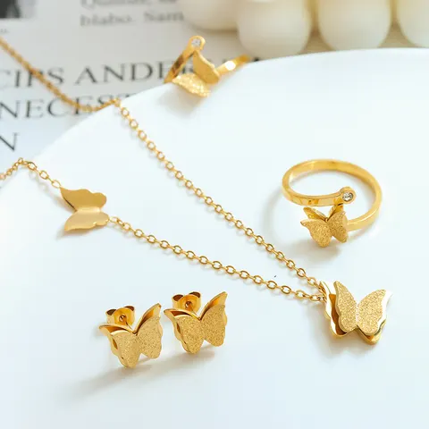 Frosted Texture Cute Butterfly Titanium Steel Suit Necklace