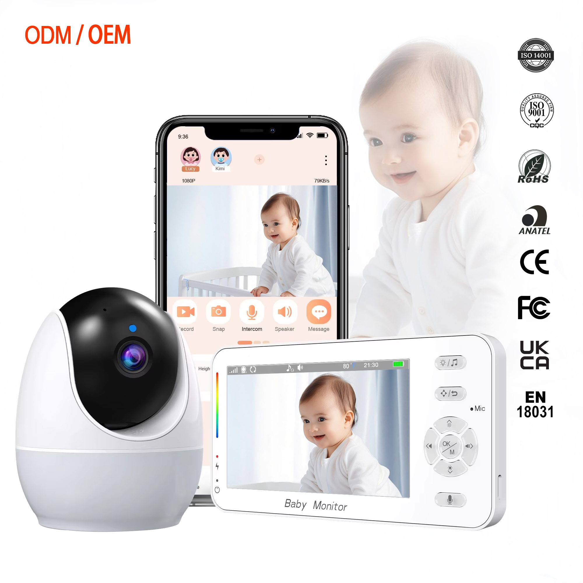 1920*1080p Wireless Video Baby Monitor With Night Vision