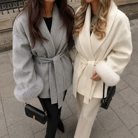 Women's Wool Coat With Fox Fur Trim
