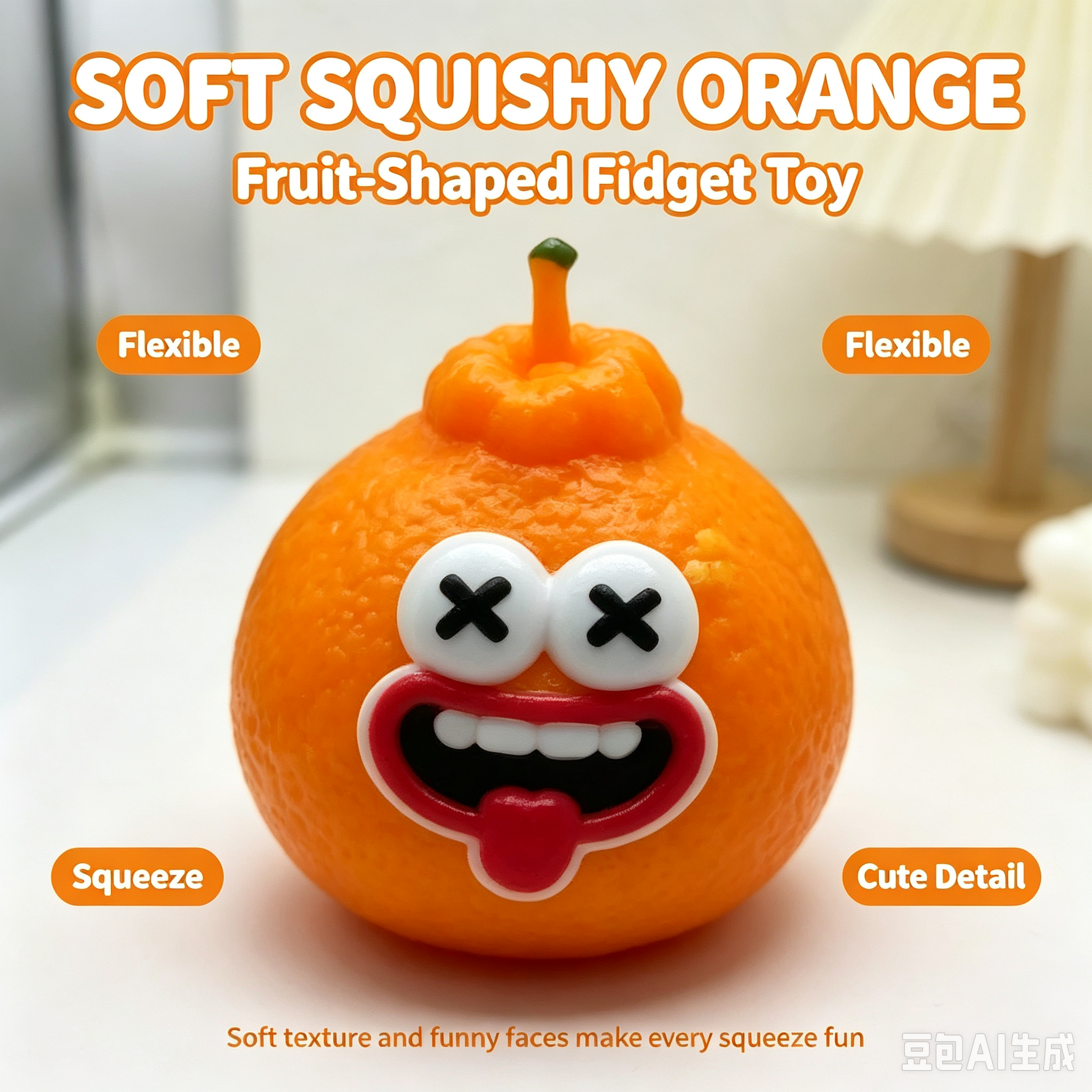 Orange Fruit Squishy Toy with Expressions 4